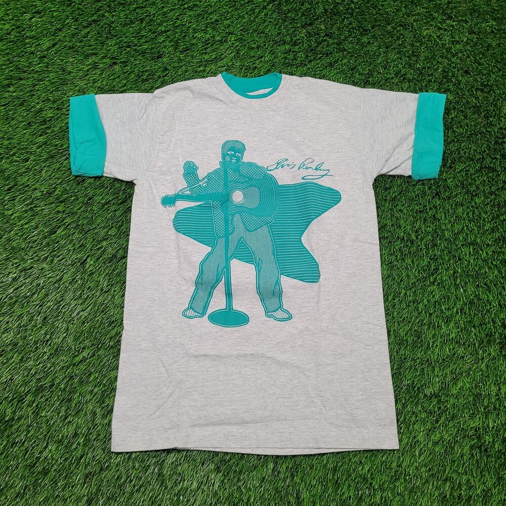 VTG 80s Elvis Presley T-Shirt Womens Small Single Stitch USA Made Ringer Tee